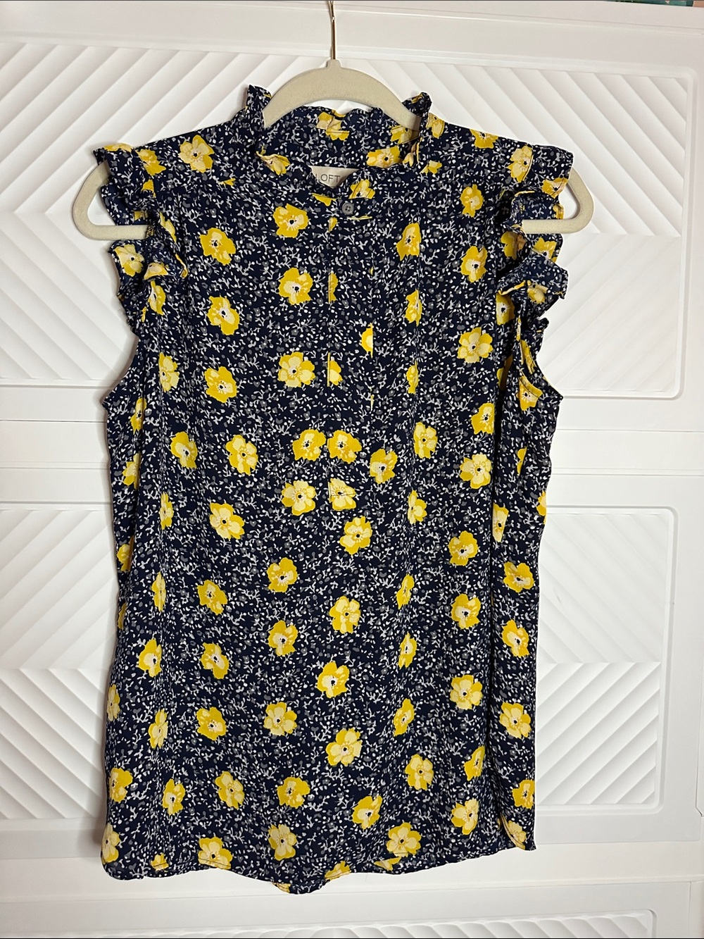 LOFT Navy Floral Top with Yellow Blooms